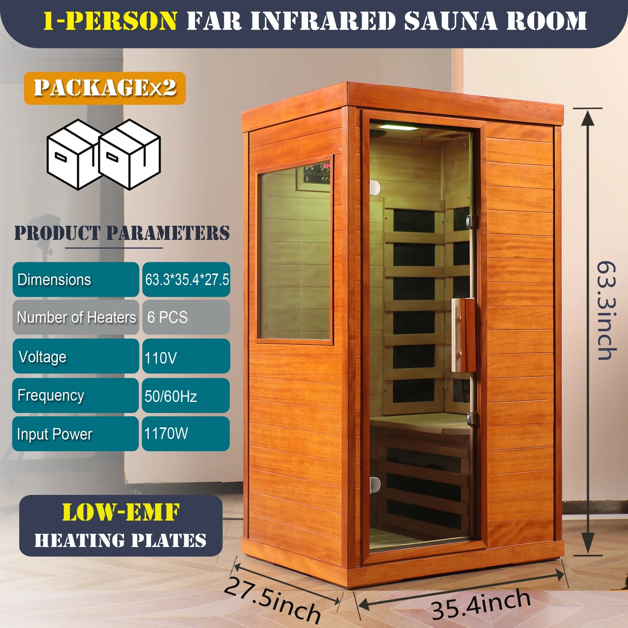Dry Sauna for Home, 1120W Far Infrared Saunabox with 7-Color Therapy Light, 1-Person Indoor Sauna Room W/ Red Light Therapy, Bluetooth Audio, LED Reading Light, 77-140℉, Multi-Function Settin