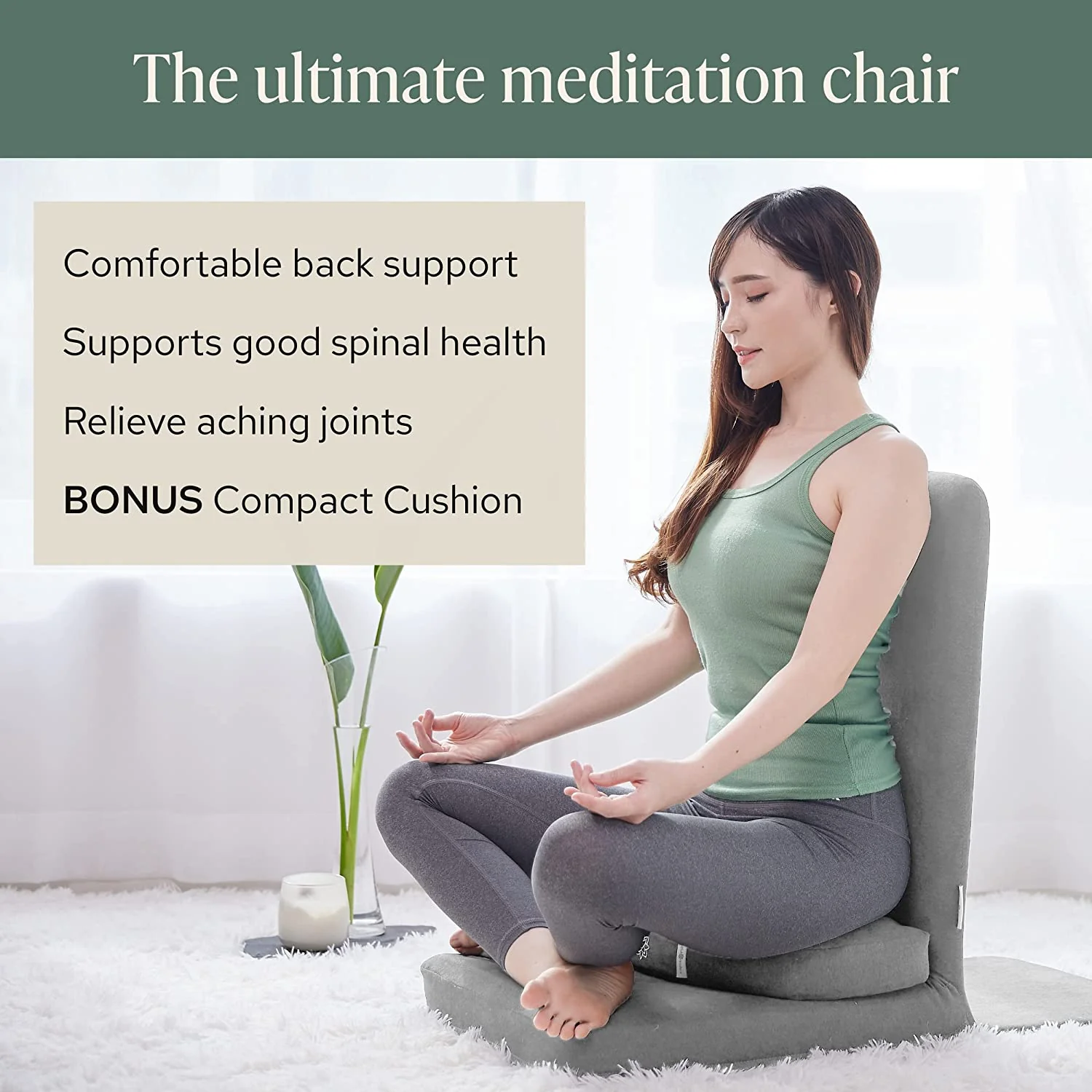 Meditation Chair with Back Support & Bonus Buckwheat Meditation Cushion