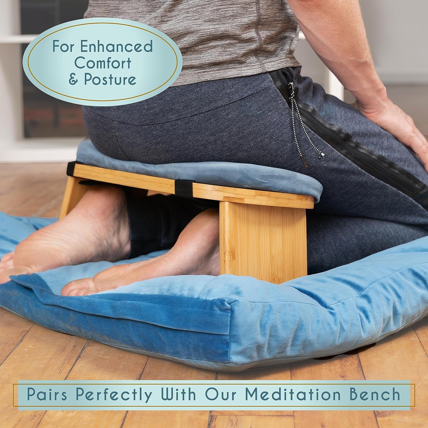 Meditation Cushion - Comfortable Floor Pillow - Traditional Tibetan Meditation Pillow with Beautiful Velvet Cover - Large Floor Cushion Seating for Adults - Premium Yoga Buckwheat Bolster