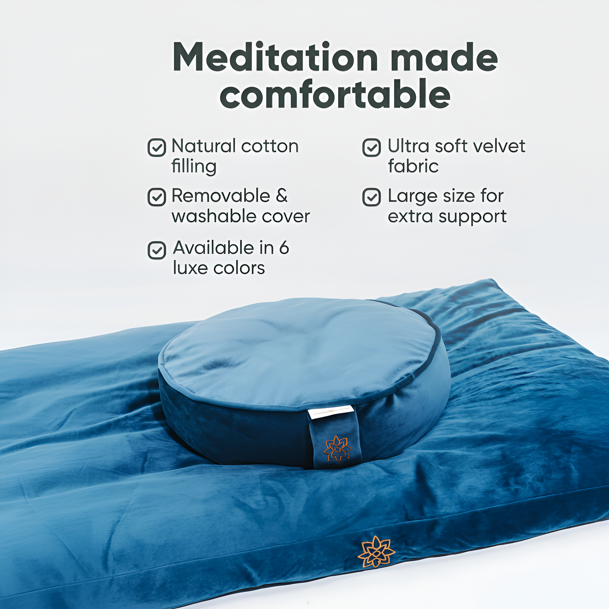 Mindful & Modern Zabuton Meditation Mat - Cotton Filled Yoga and Meditation Pad - Zabuton Meditation Cushion for Kneeling and Sitting Support - Large Rectangular Sitting Floor Pillow for Bench or Zafu