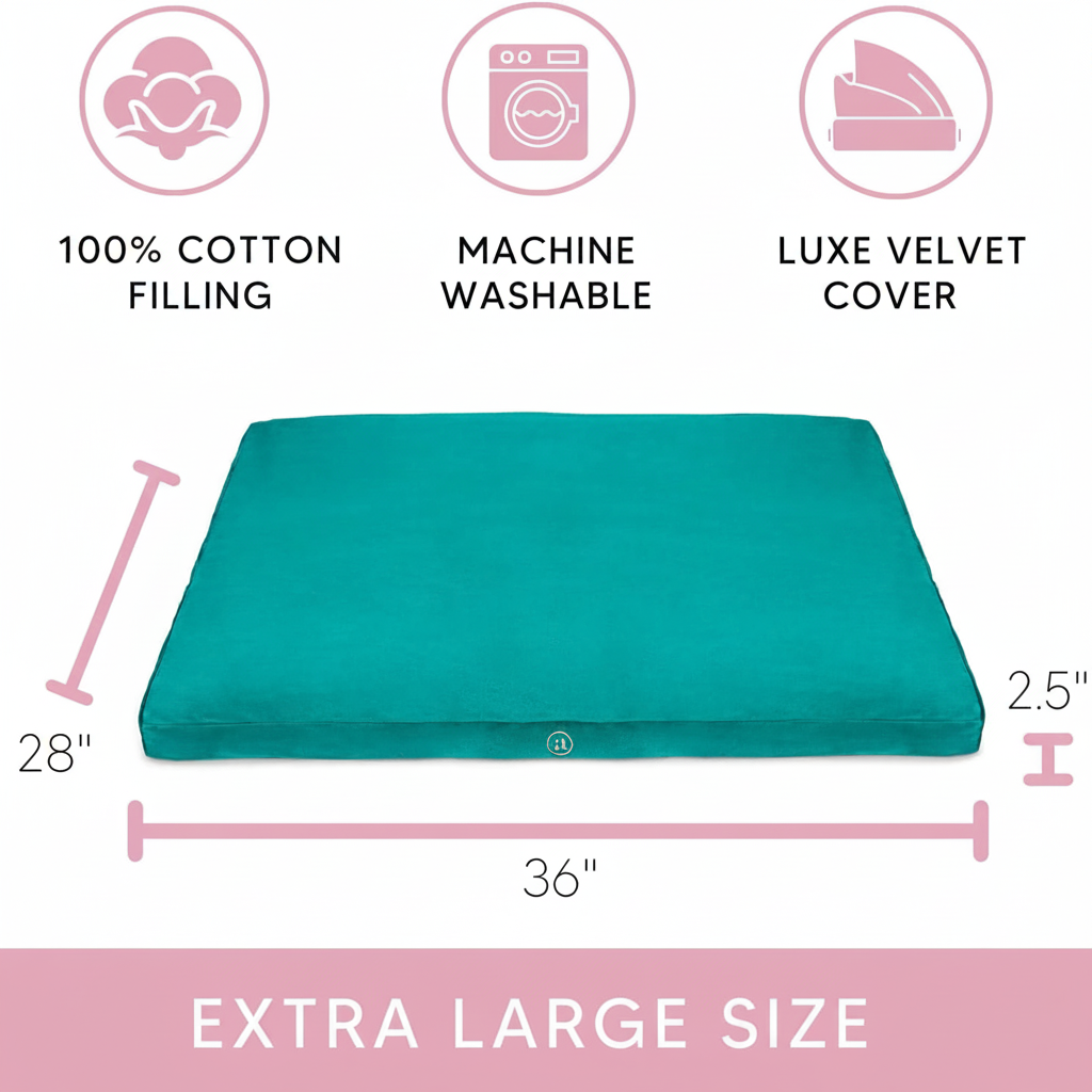 Velvet Zabuton Meditation Mat - Luxurious Meditation Cushion Floor Pillow - Zabuton Meditation Cushion Large - 100% Cotton Filling (Emerald)