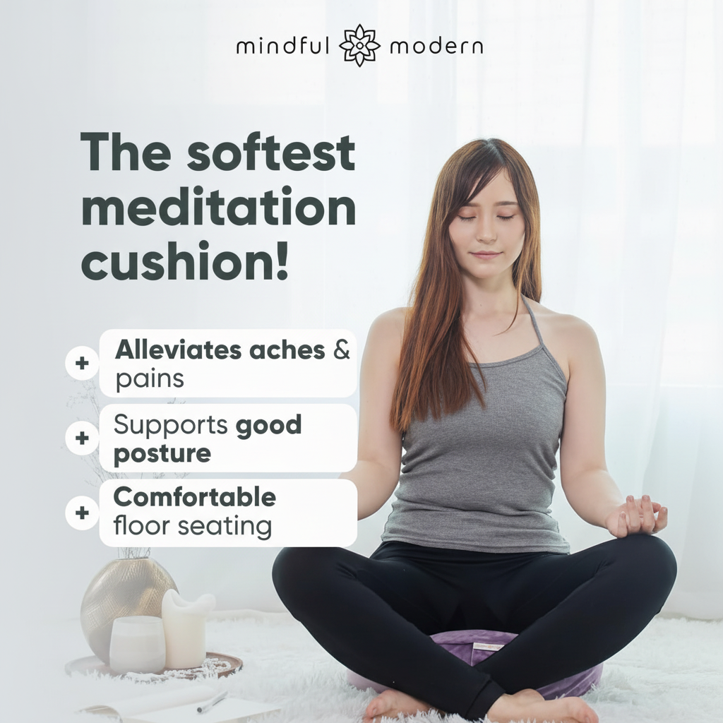 Velvet Meditation Cushion | Luxe Zafu Yoga Floor Pillow Seat | Posture Support | Buckwheat Hull Filled | Large round Cushion with Removable Washable Cover + Carry Handle