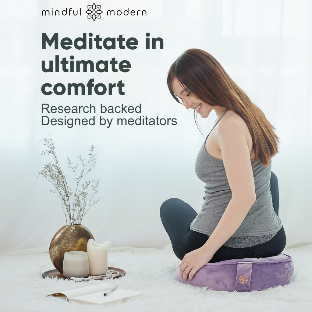 Velvet Meditation Cushion | Luxe Zafu Yoga Floor Pillow Seat | Posture Support | Buckwheat Hull Filled | Large round Cushion with Removable Washable Cover + Carry Handle