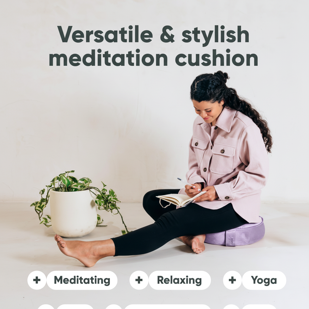 Velvet Meditation Cushion | Luxe Zafu Yoga Floor Pillow Seat | Posture Support | Buckwheat Hull Filled | Large round Cushion with Removable Washable Cover + Carry Handle