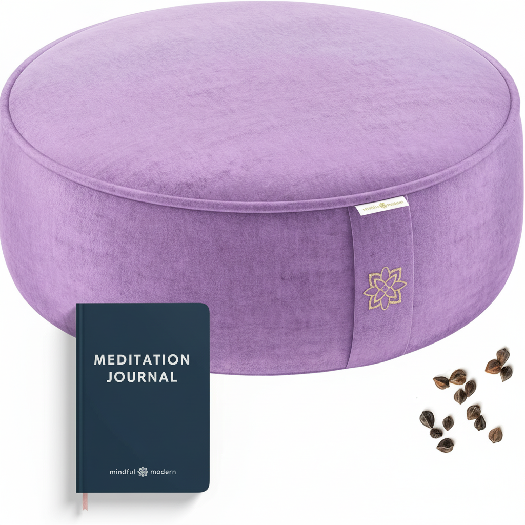 Velvet Meditation Cushion | Luxe Zafu Yoga Floor Pillow Seat | Posture Support | Buckwheat Hull Filled | Large round Cushion with Removable Washable Cover + Carry Handle