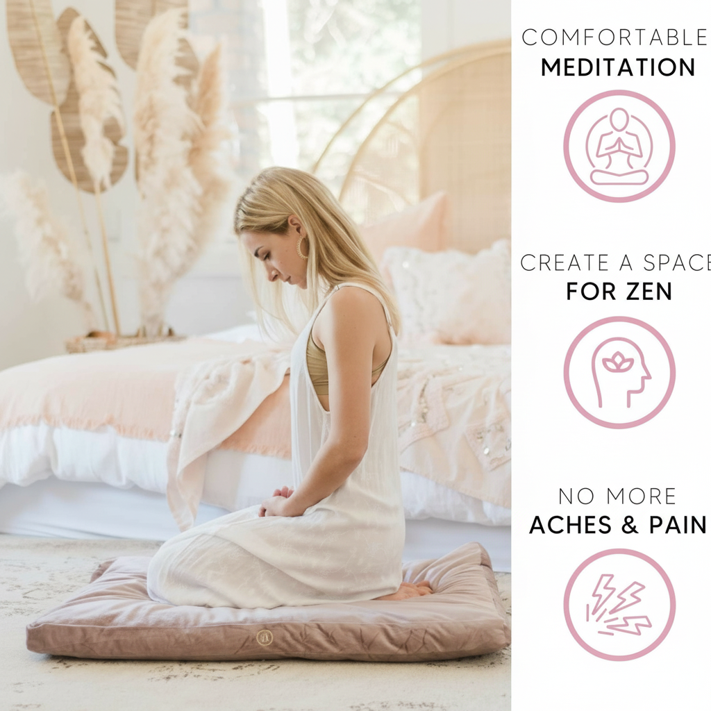 Velvet Zabuton Meditation Mat - Luxurious Meditation Cushion Floor Pillow - Zabuton Meditation Cushion Large - 100% Cotton Filling (Rose Quartz)