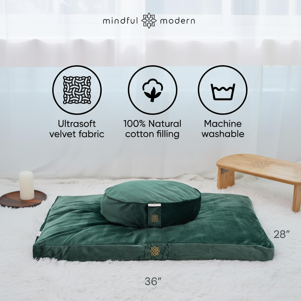 Mindful & Modern Zabuton Meditation Mat - Cotton Filled Yoga and Meditation Pad - Zabuton Meditation Cushion for Kneeling and Sitting Support - Large Rectangular Sitting Floor Pillow for Bench or Zafu