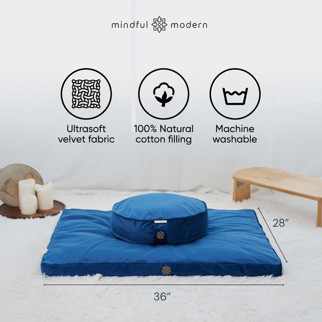 Mindful & Modern Zabuton Meditation Mat - Cotton Filled Yoga and Meditation Pad - Zabuton Meditation Cushion for Kneeling and Sitting Support - Large Rectangular Sitting Floor Pillow for Bench or Zafu