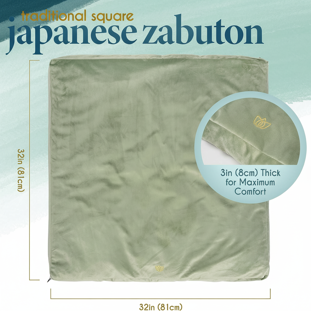 Meditation Cushion - Comfortable Floor Pillow - Traditional Tibetan Meditation Pillow with Beautiful Velvet Cover - Large Floor Cushion Seating for Adults - Premium Yoga Buckwheat Bolster
